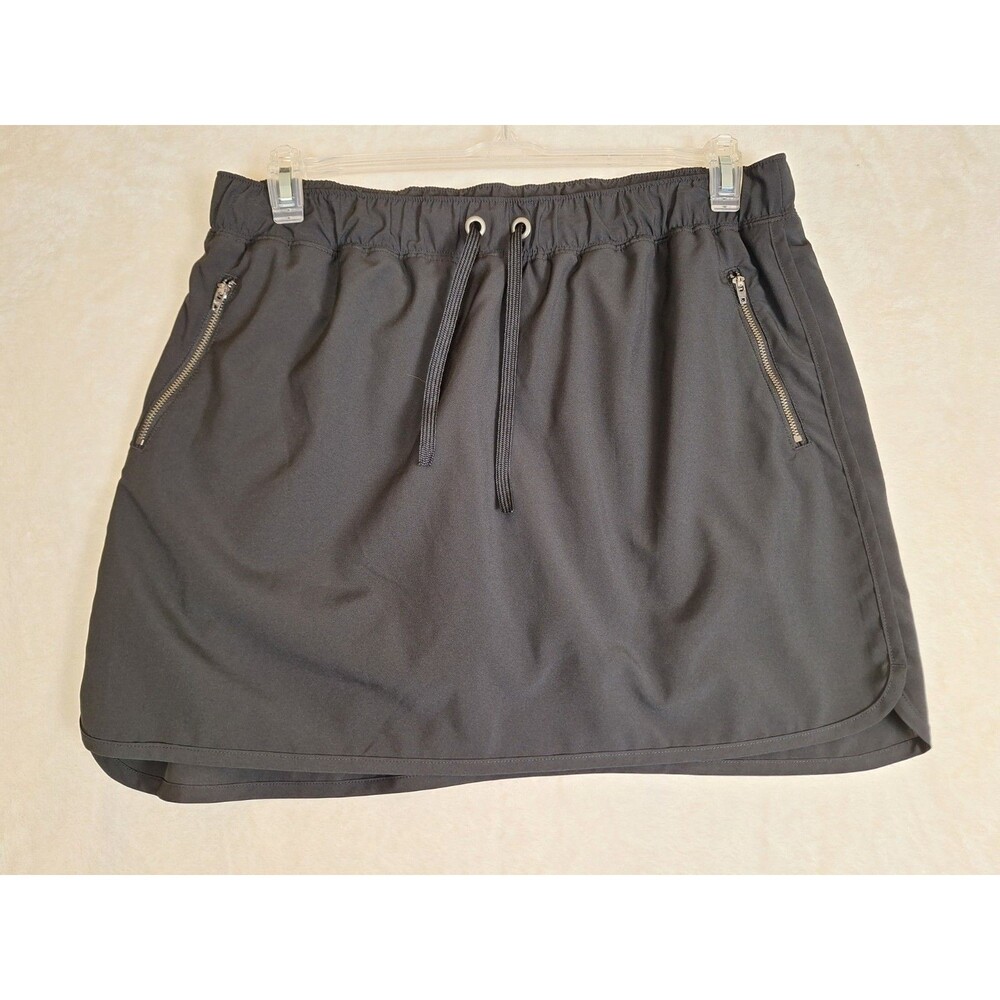 Exertek Womens L Black Athletic Skort Elastic Waistband Zipper Pocket Drawstring